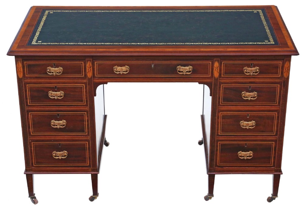 Victorian inlaid mahogany twin pedestal desk JAS Schoolbred
