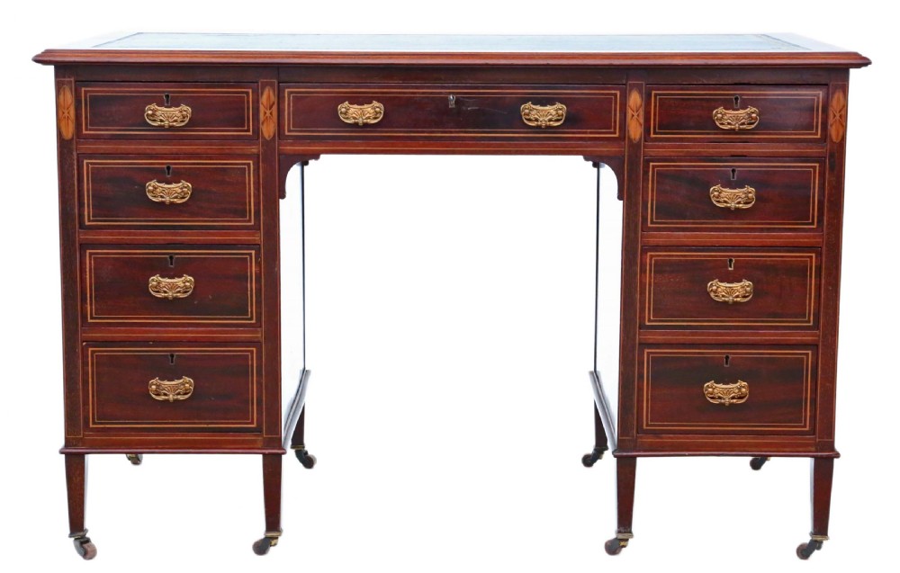 Victorian inlaid mahogany twin pedestal desk JAS Schoolbred View II