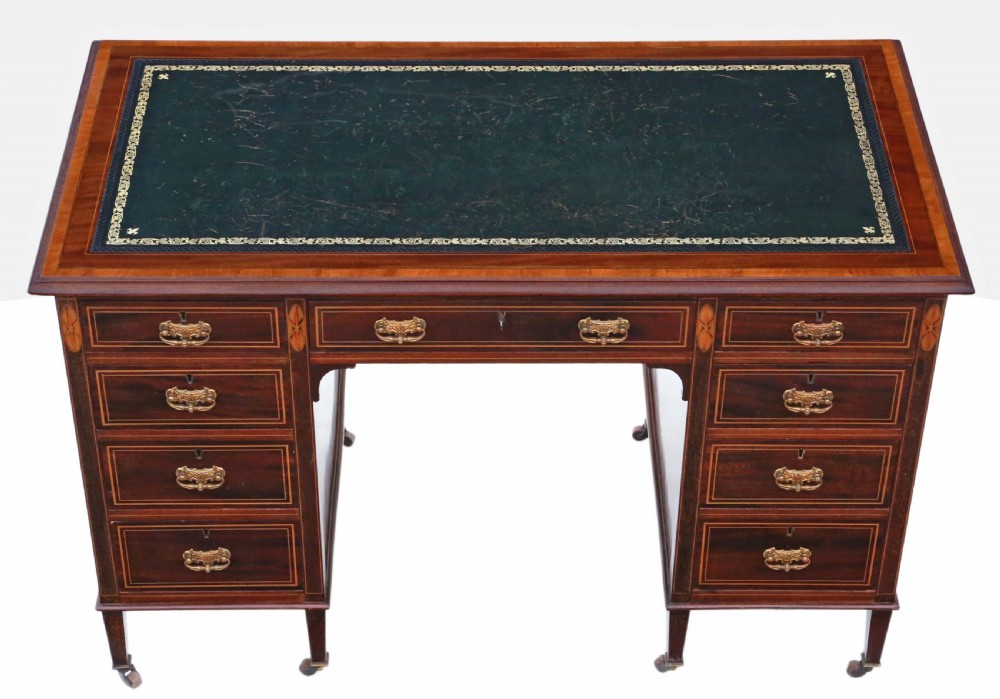 Victorian inlaid mahogany twin pedestal desk JAS Schoolbred View III