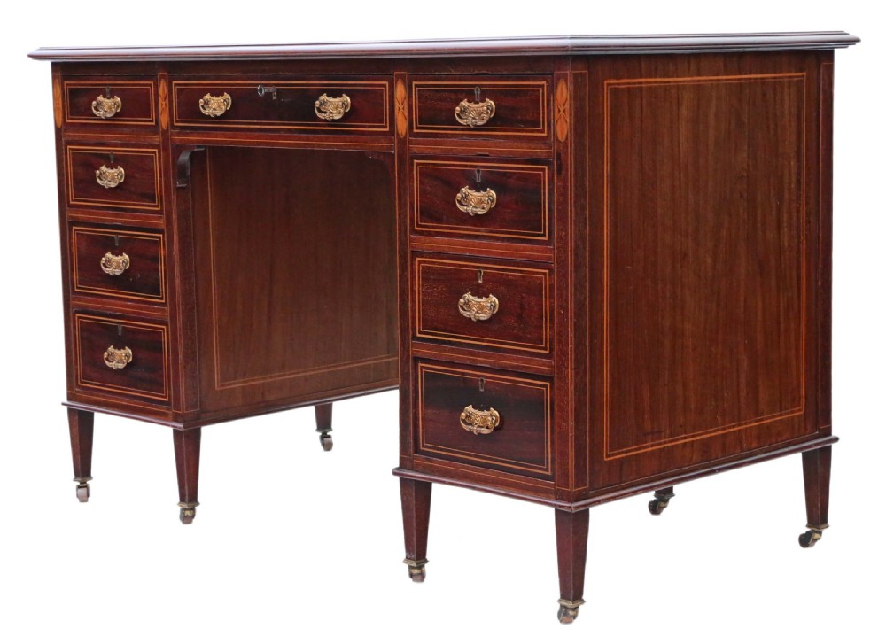 Victorian inlaid mahogany twin pedestal desk JAS Schoolbred View IV