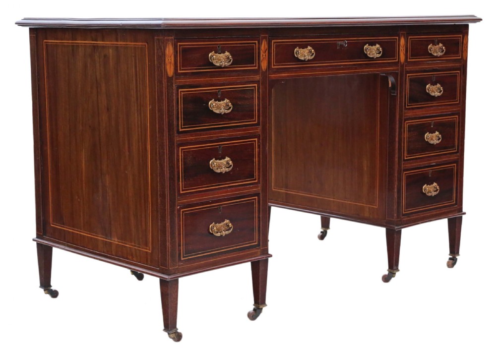 Victorian inlaid mahogany twin pedestal desk JAS Schoolbred View V
