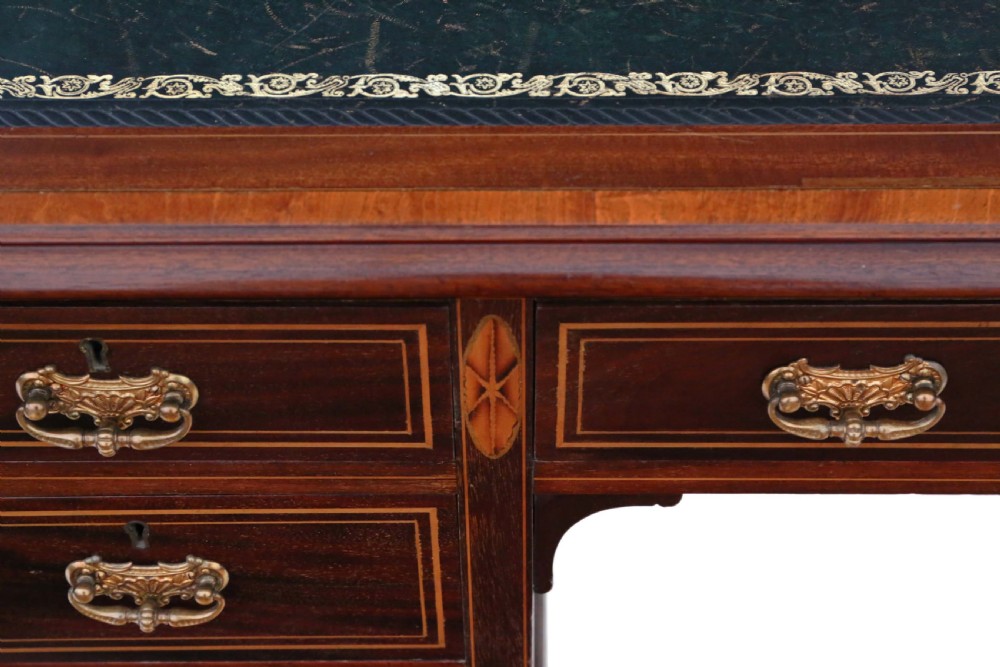 Victorian inlaid mahogany twin pedestal desk JAS Schoolbred View VIII