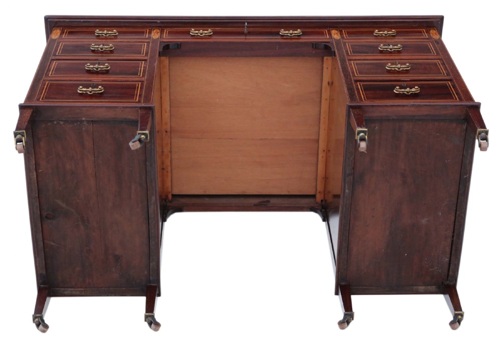 Victorian inlaid mahogany twin pedestal desk JAS Schoolbred View IX