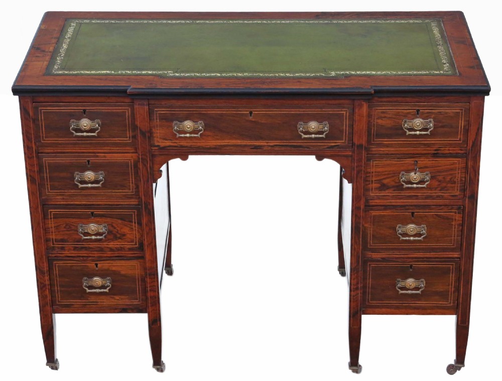 Victorian inlaid rosewood twin pedestal desk