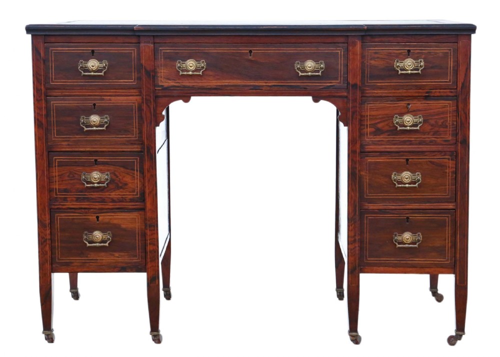 Victorian inlaid rosewood twin pedestal desk View II