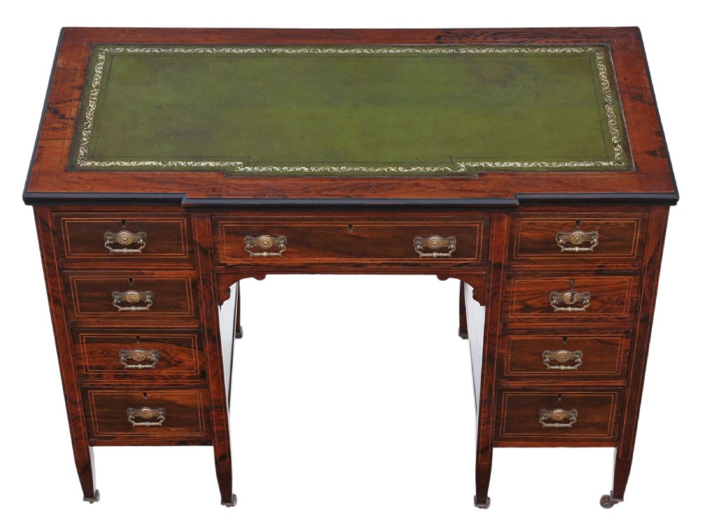 Victorian inlaid rosewood twin pedestal desk View III