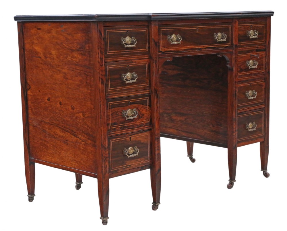 Victorian inlaid rosewood twin pedestal desk View V
