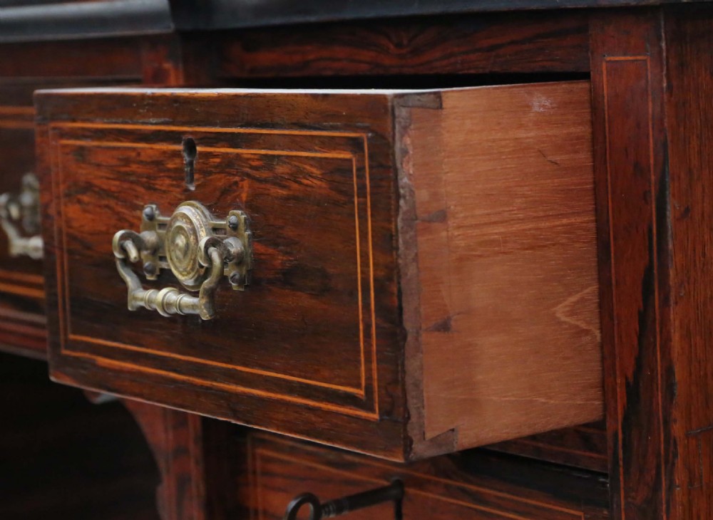 Victorian inlaid rosewood twin pedestal desk View VI