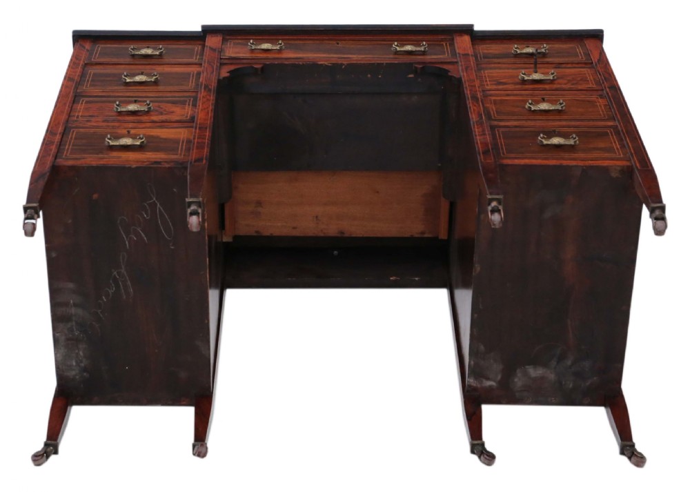 Victorian inlaid rosewood twin pedestal desk View VII