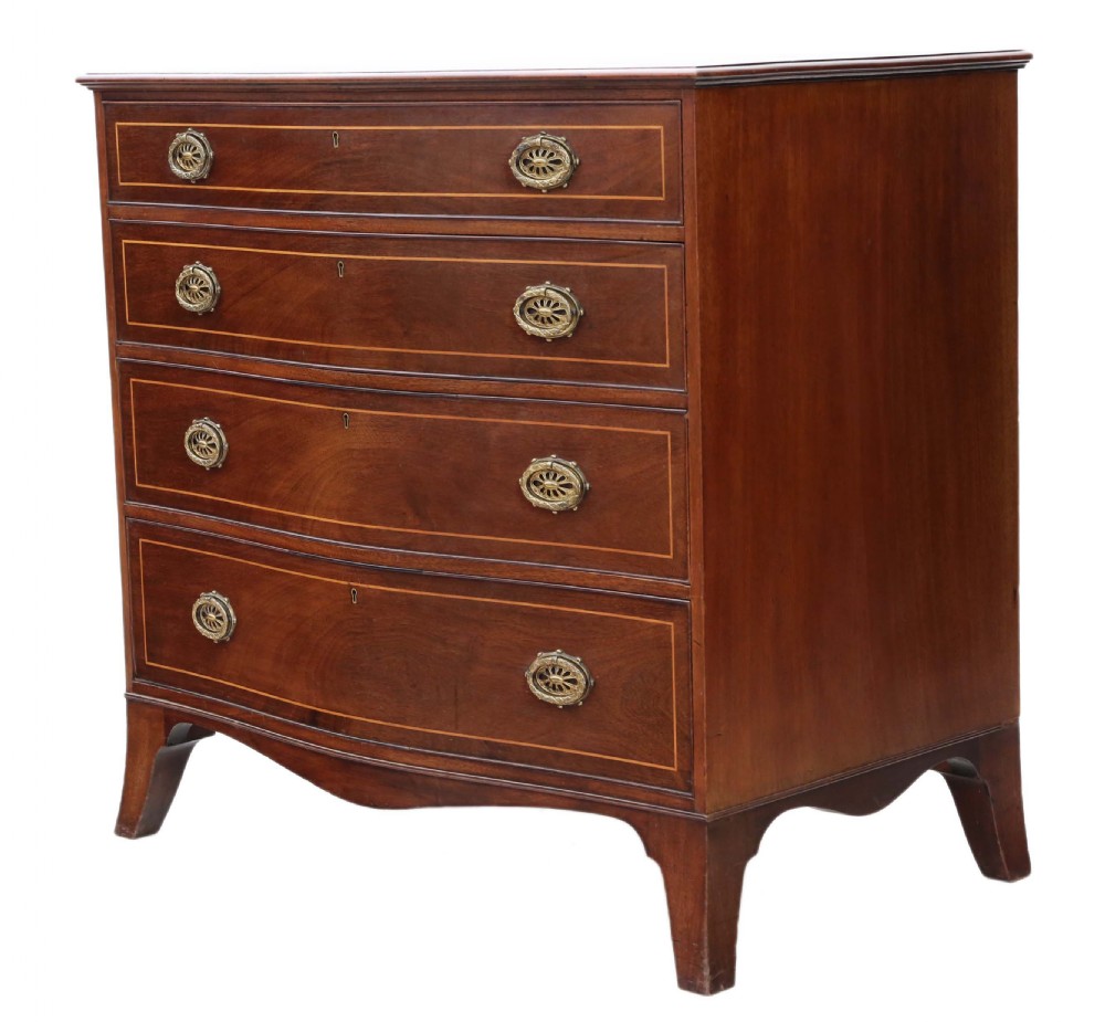 19th Century serpentine inlaid mahogany chest of drawers View II