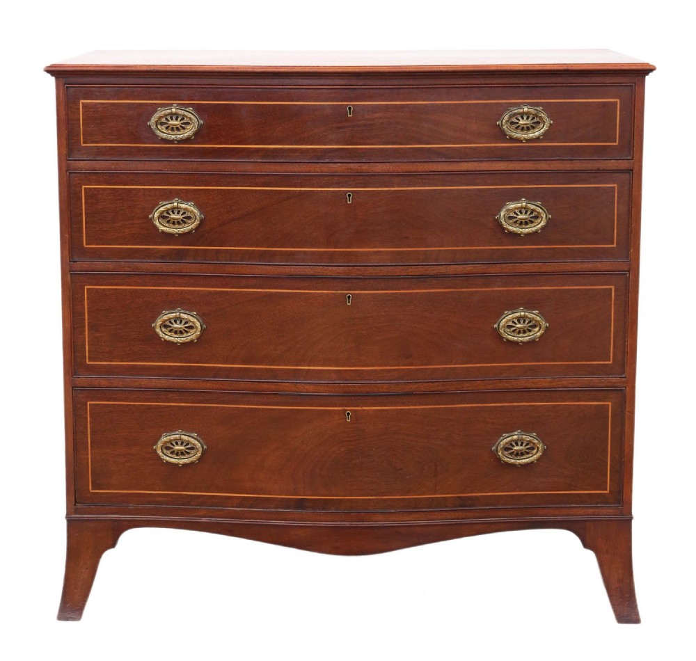 19th Century serpentine inlaid mahogany chest of drawers View X