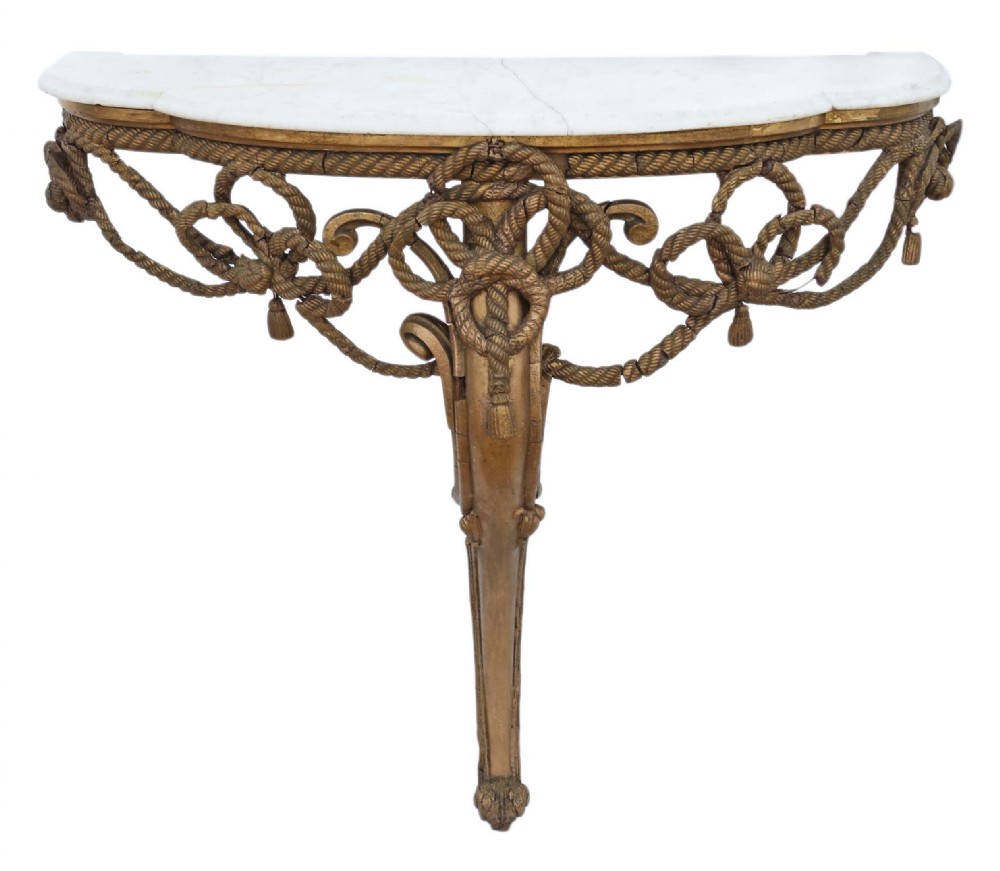 19th Century gilt marble demi-lune console table