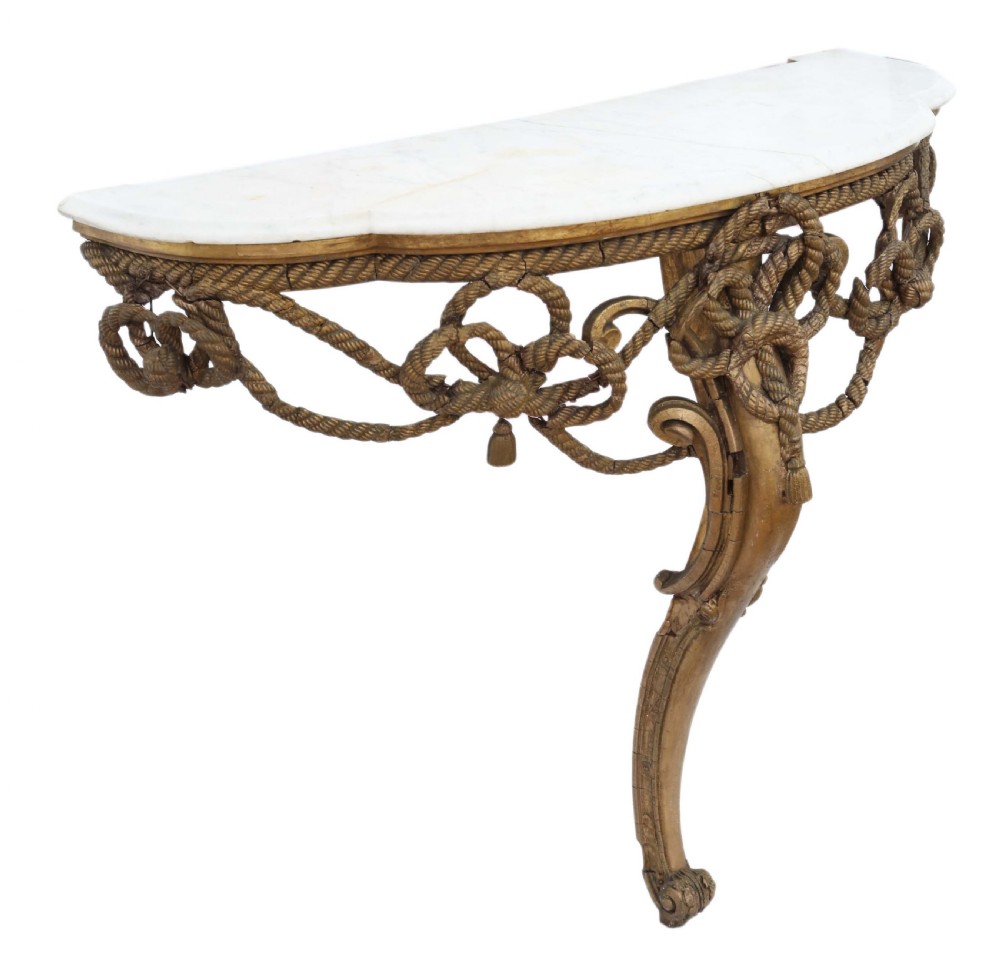 19th Century gilt marble demi-lune console table View V