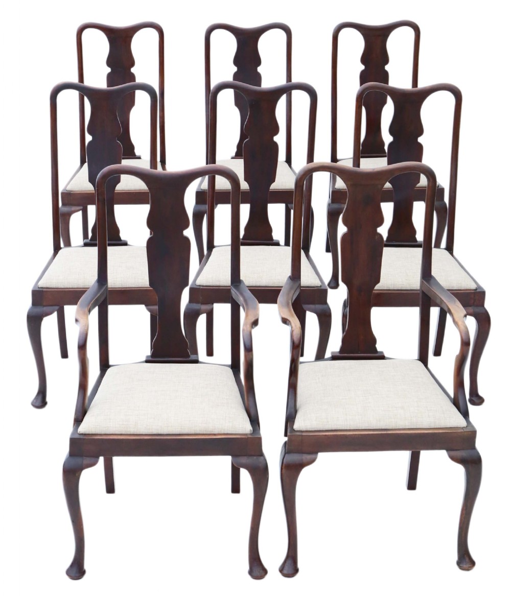 Set of 8 (6+2) mahogany Queen Anne revival dining chairs