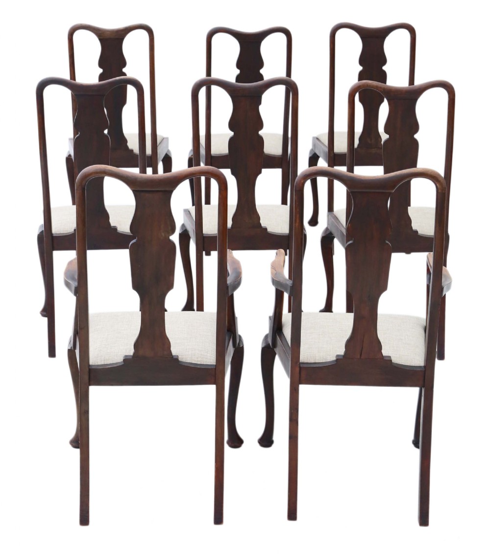 Set of 8 (6+2) mahogany Queen Anne revival dining chairs View II