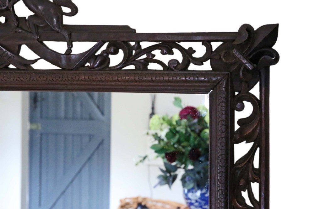 Carved oak full height wall floor mirror 19th Century View III
