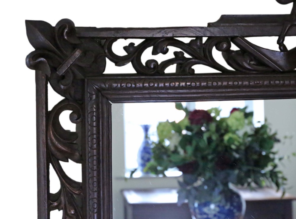 Carved oak full height wall floor mirror 19th Century View IV