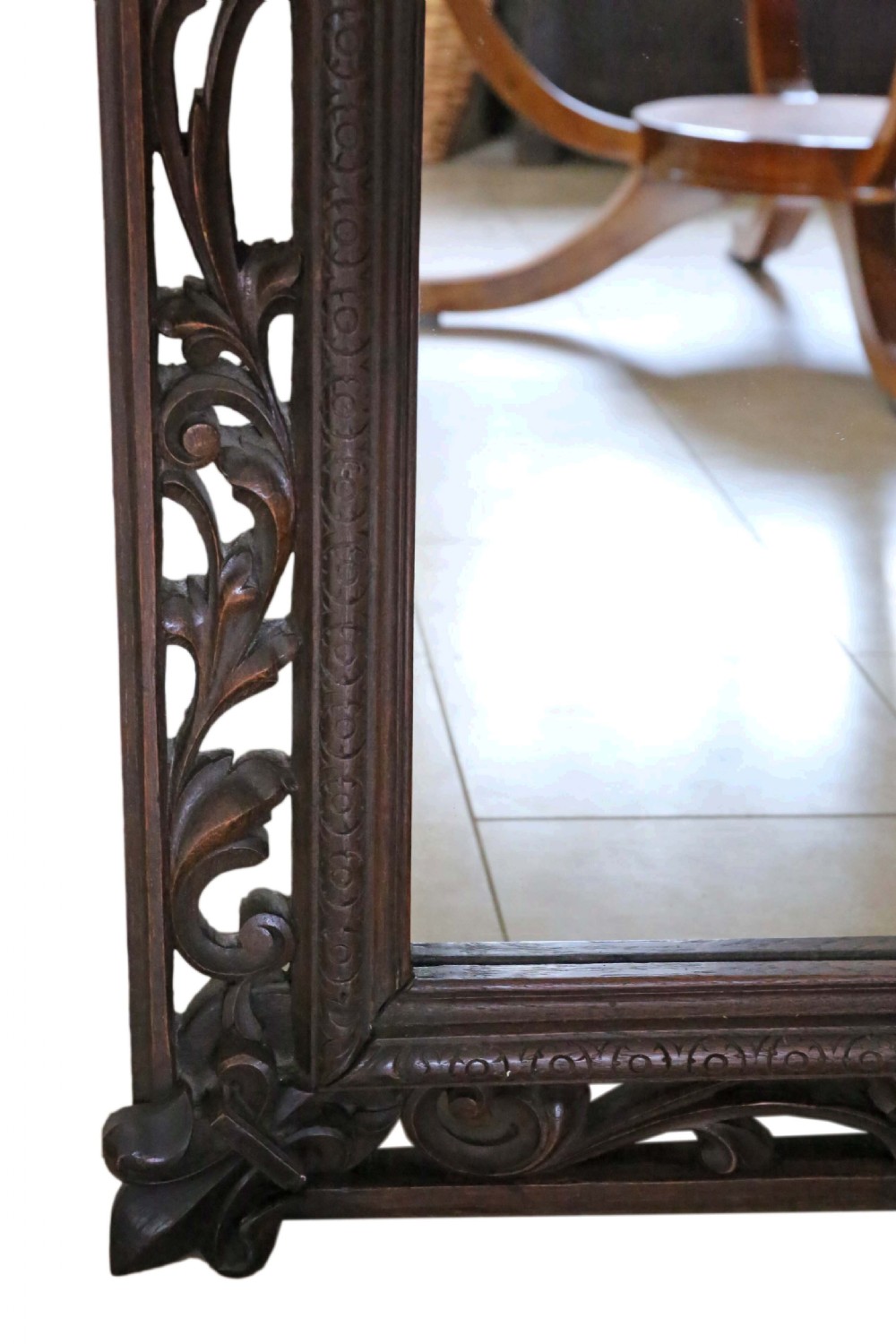 Carved oak full height wall floor mirror 19th Century View VI