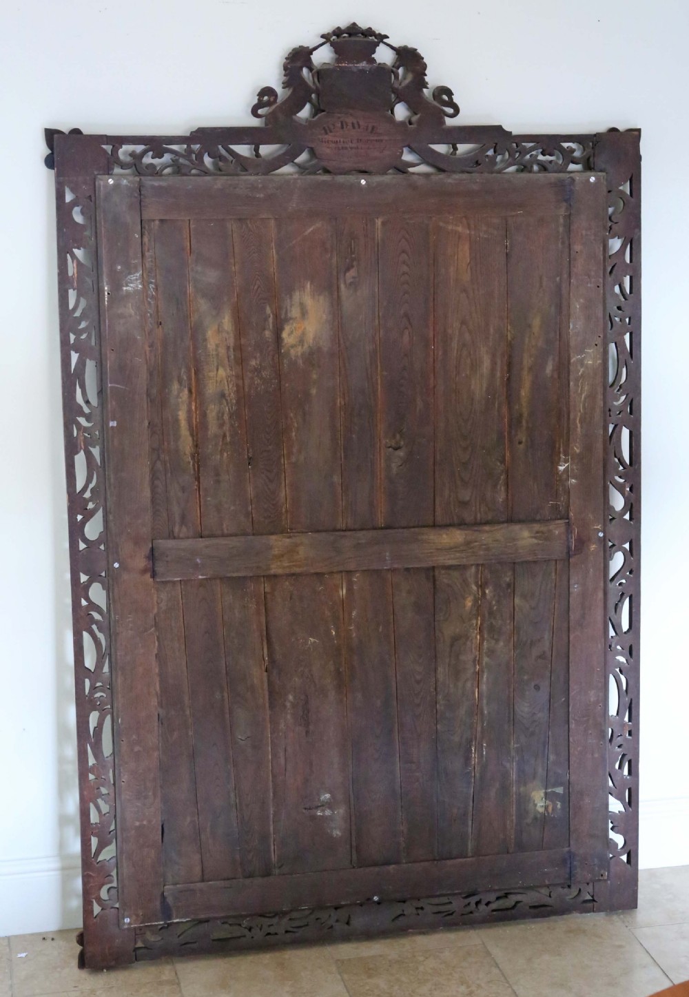 Carved oak full height wall floor mirror 19th Century View X