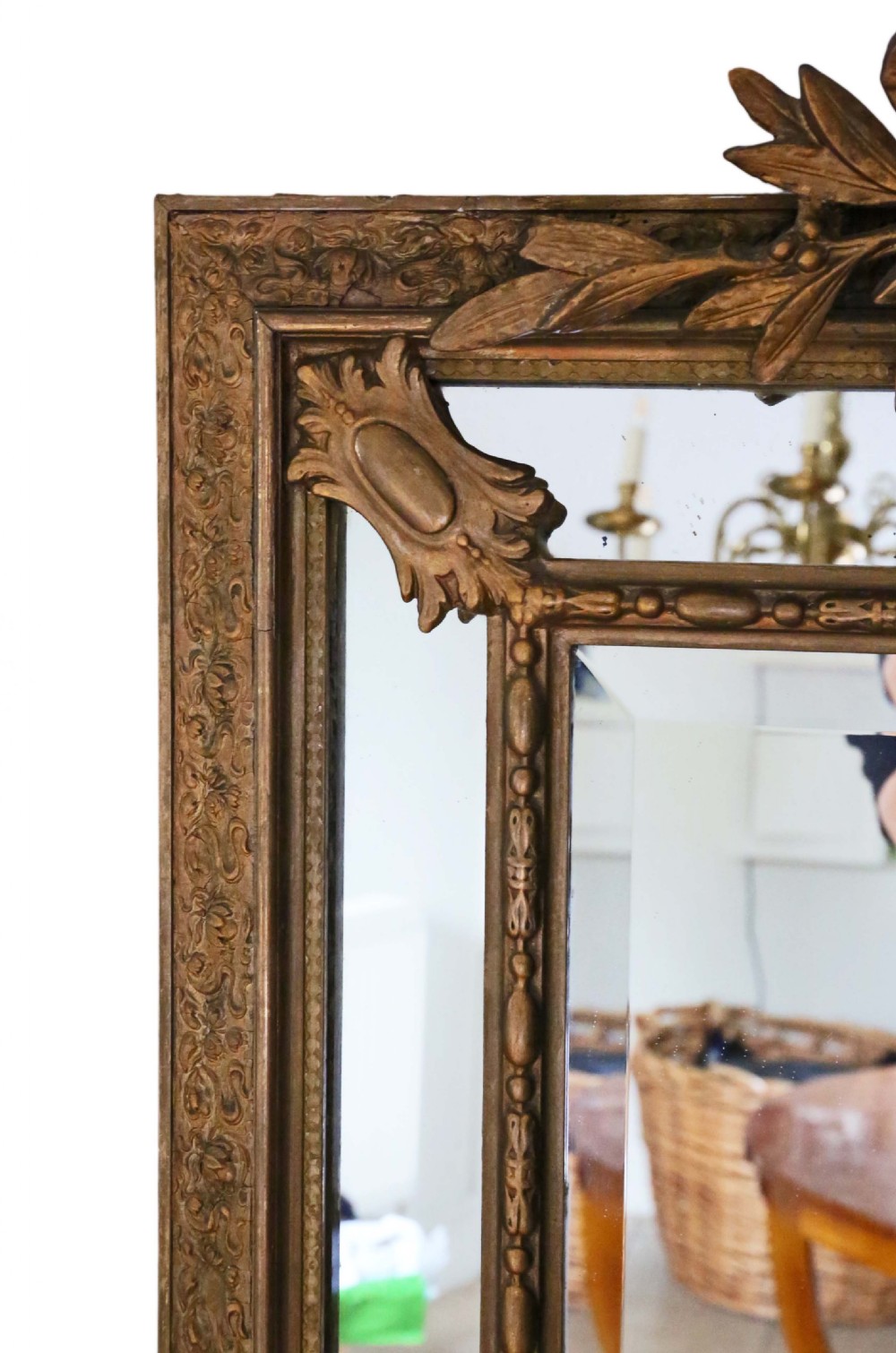 Very large gilt wall floor cushion mirror 19th Century View III
