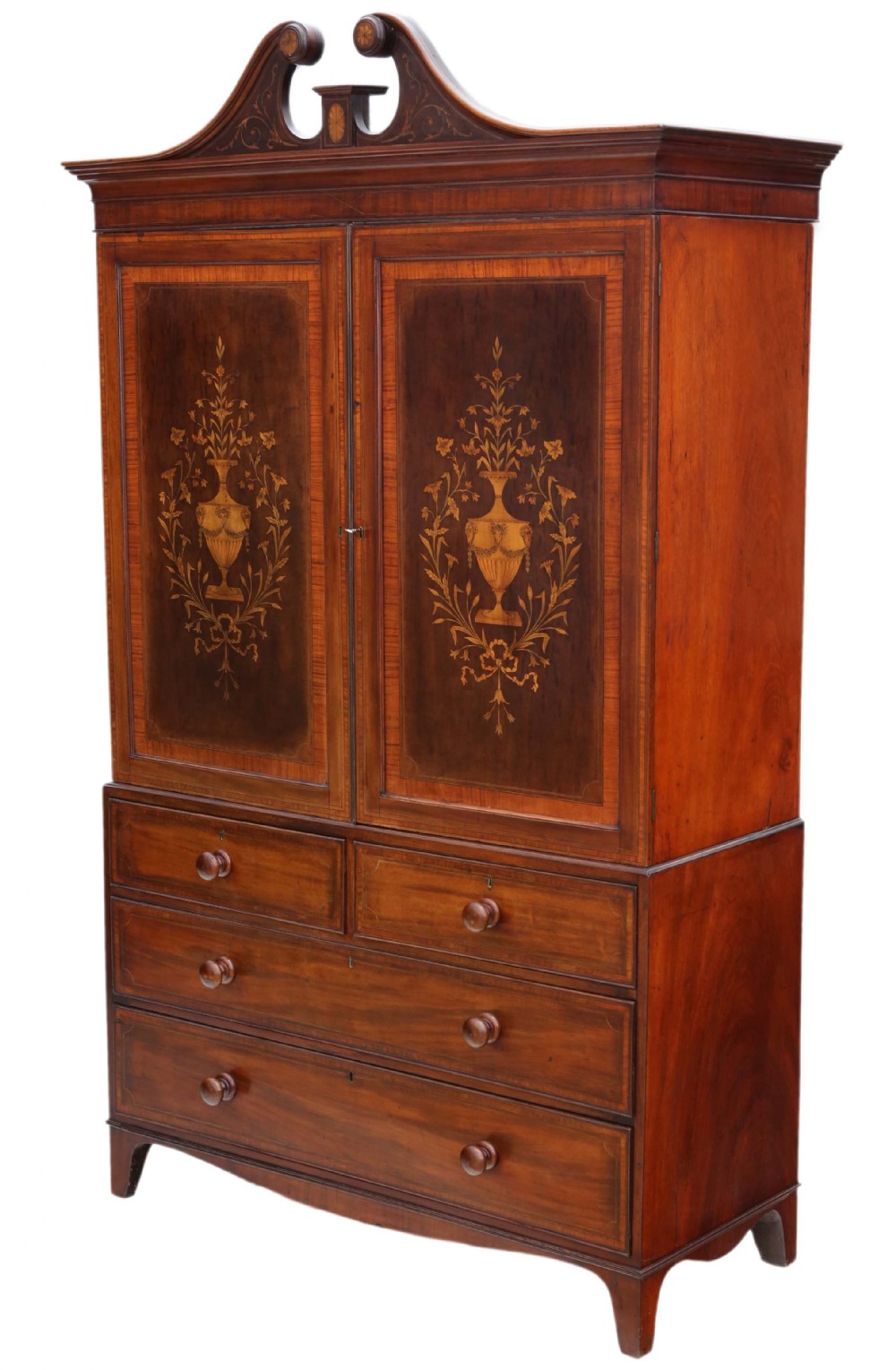 Antique fine quality 19th Century marquetry linen press by Edwards and Roberts