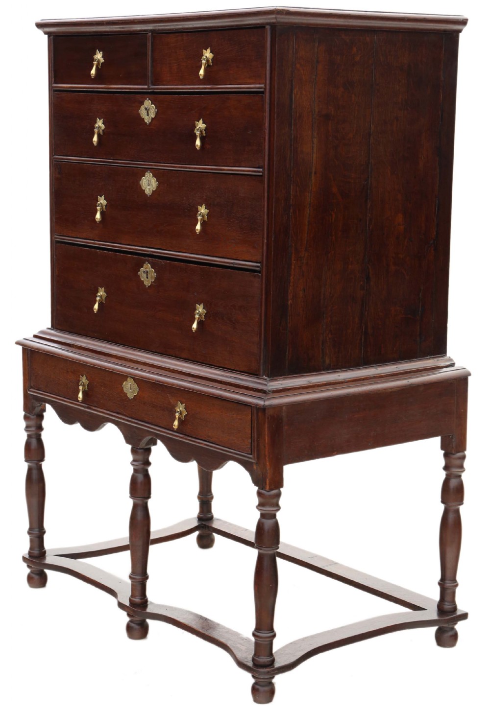 Antique Georgian 18th Century and later oak chest of drawers on stand