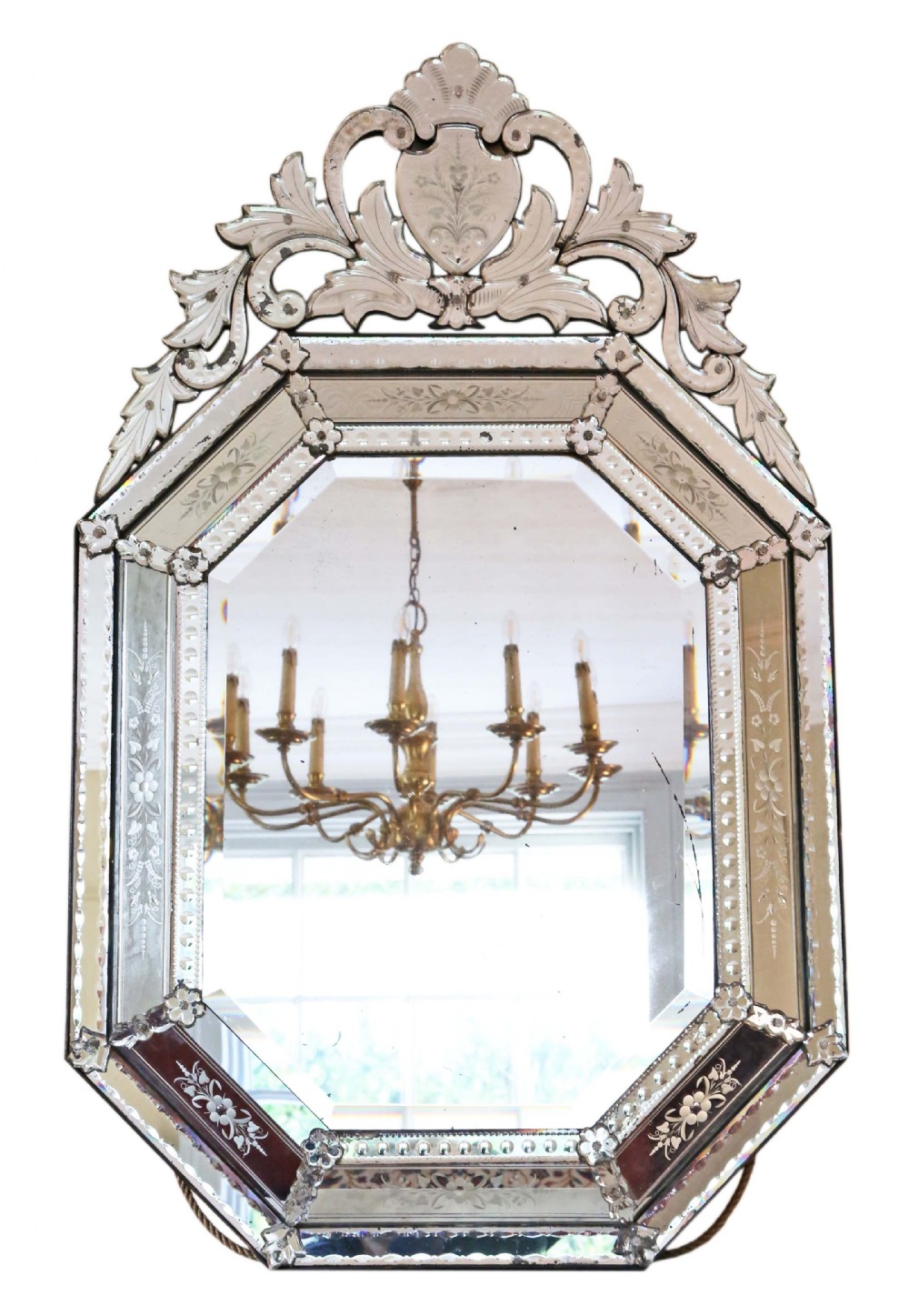 Antique 19th Century large quality Venetian glass overmantle or wall mirror