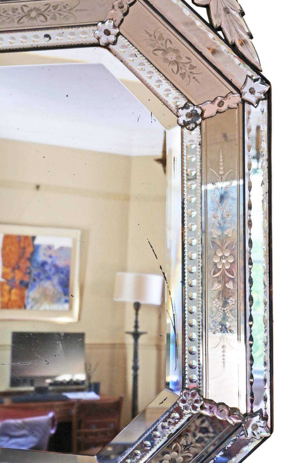 Antique 19th Century large quality Venetian glass overmantle or wall mirror View III