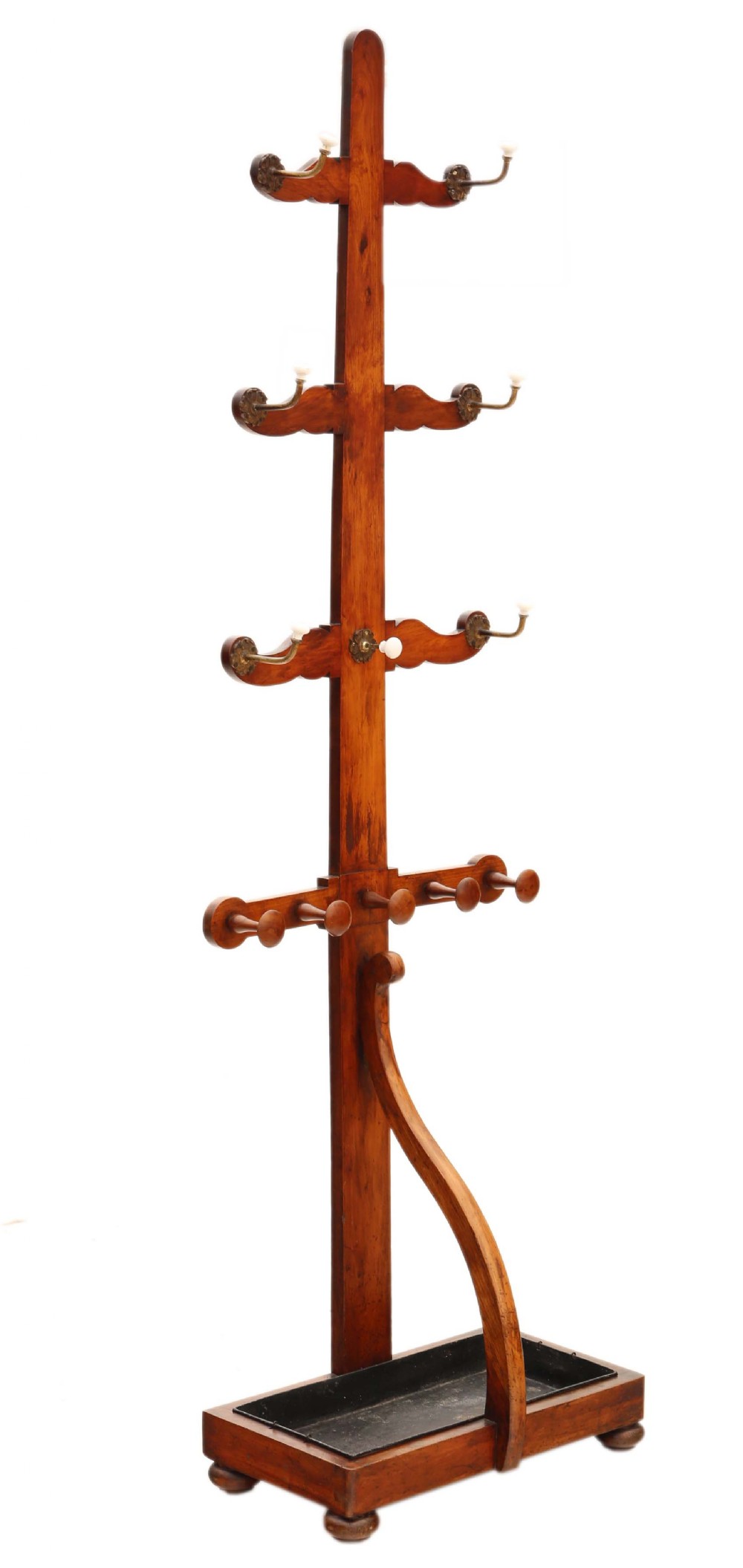 Antique quality red walnut Victorian hall, coat, hat, stick, umbrella, stand