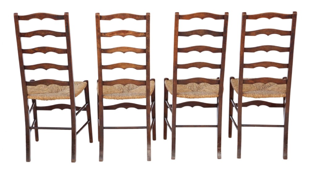 Set of 4 C1910-20 beech and rush kitchen dining chairs View II