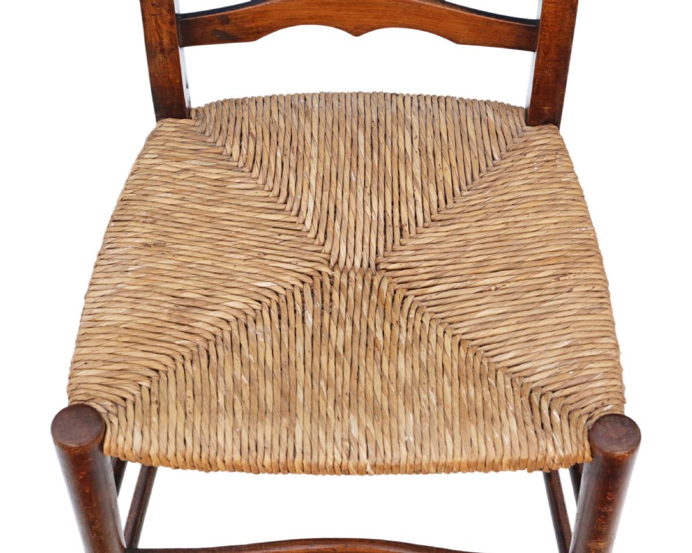 Set of 4 C1910-20 beech and rush kitchen dining chairs View VII