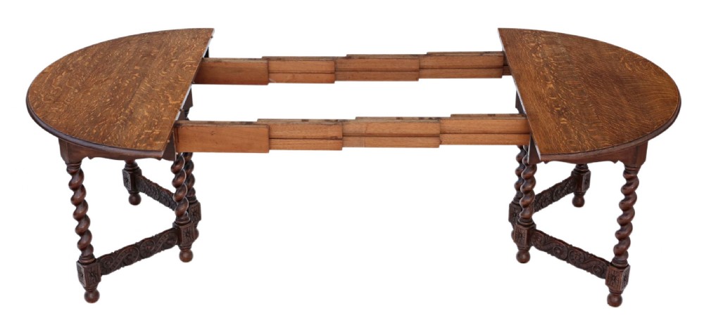 Waring and Gillows extending oak dining table ~ 8' View XII