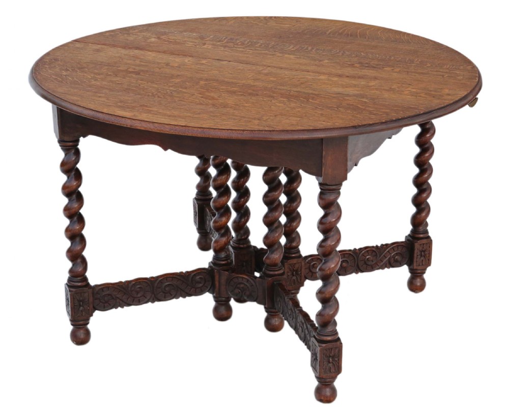 Waring and Gillows extending oak dining table ~ 8' View XIII