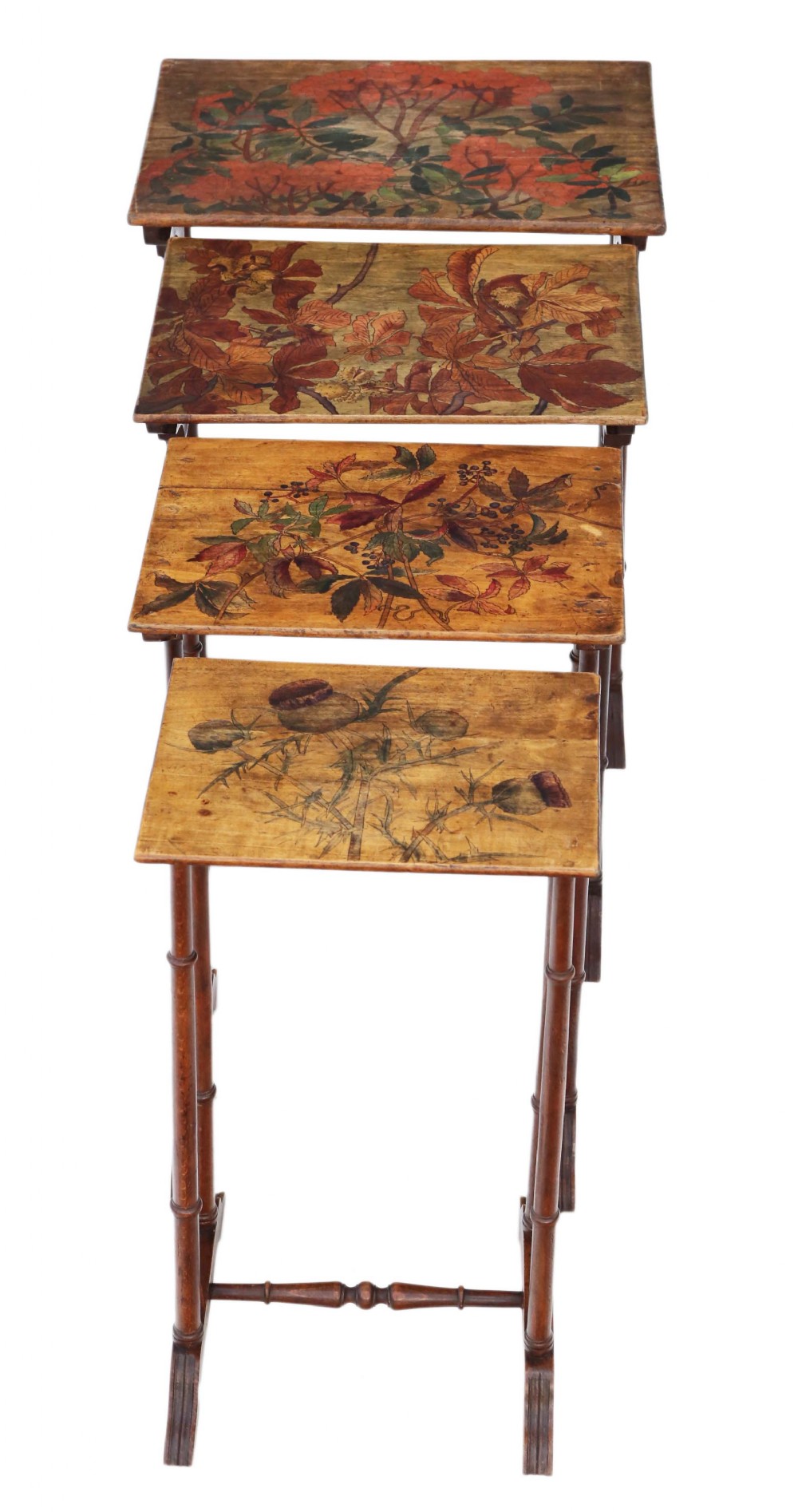 19th Century decorated beech nest of 4 side tables occasional