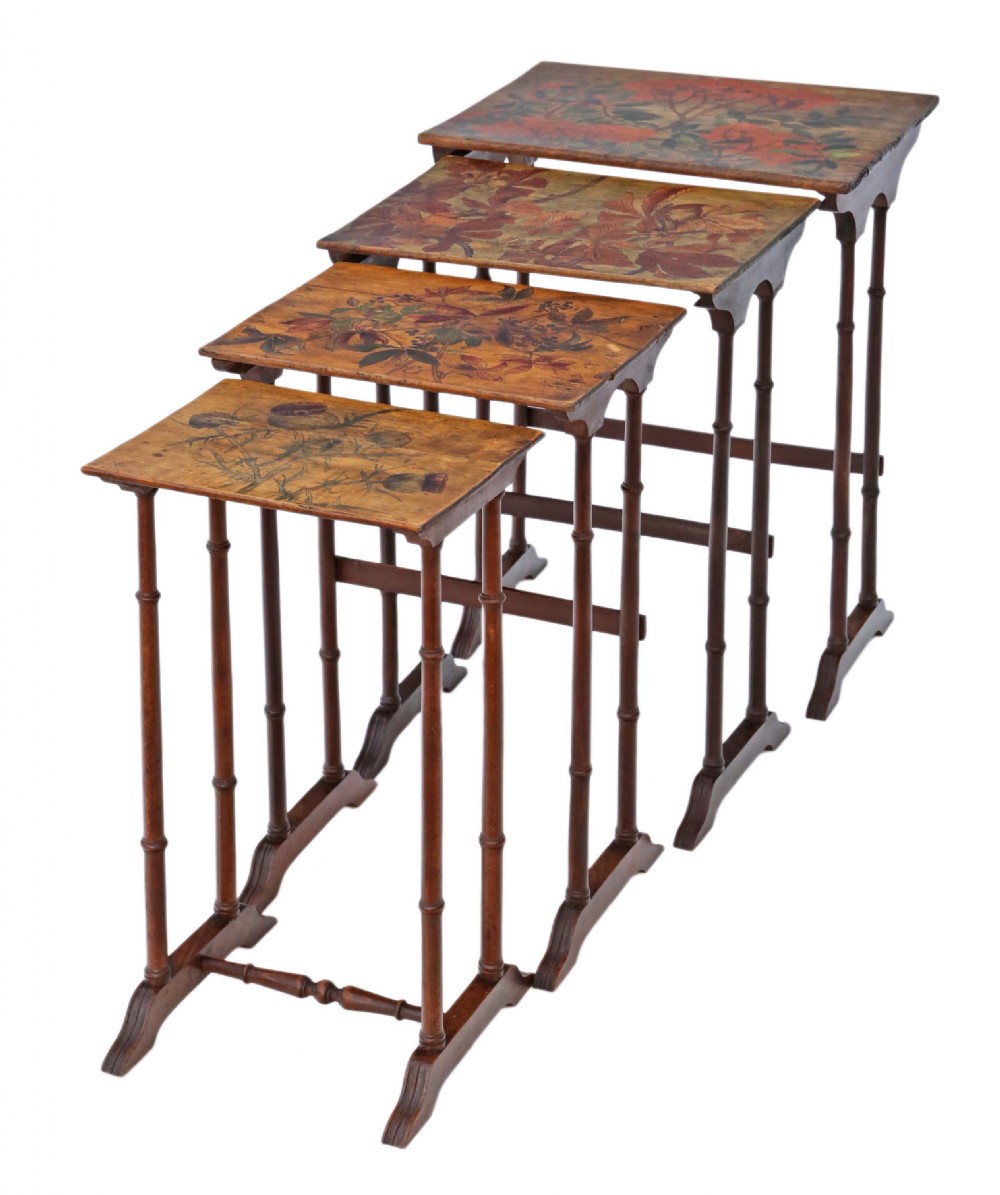 19th Century decorated beech nest of 4 side tables occasional View II