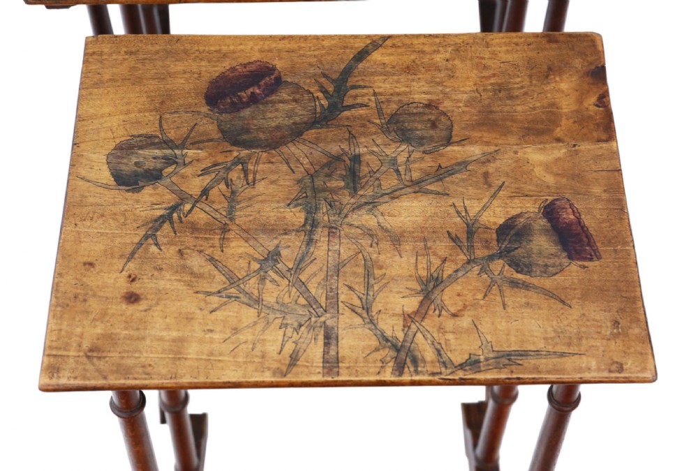 19th Century decorated beech nest of 4 side tables occasional View IV