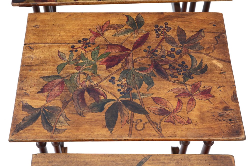 19th Century decorated beech nest of 4 side tables occasional View VI
