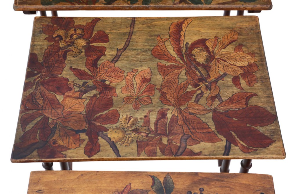 19th Century decorated beech nest of 4 side tables occasional View VII