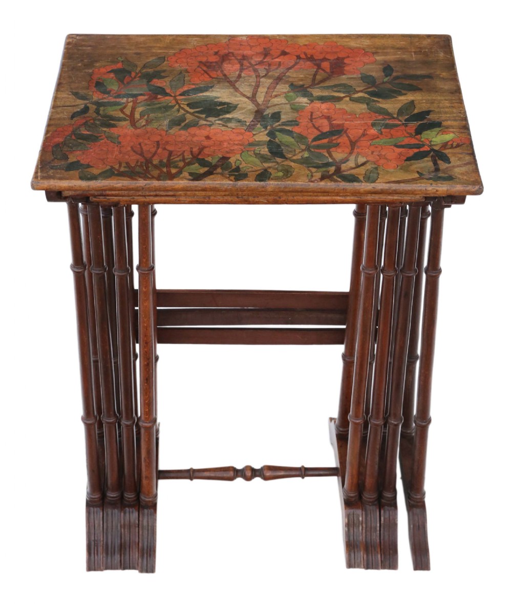 19th Century decorated beech nest of 4 side tables occasional View IX