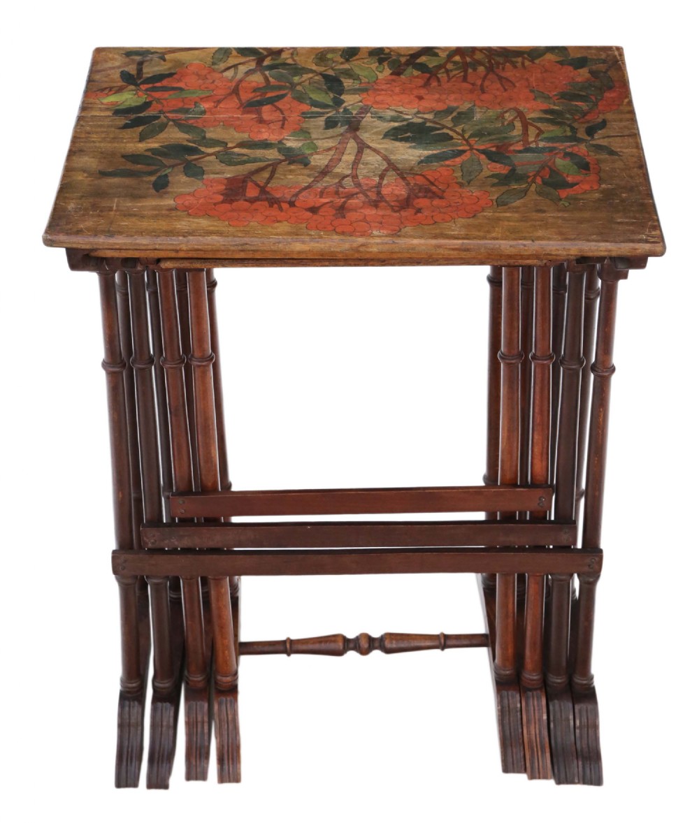 19th Century decorated beech nest of 4 side tables occasional View XI