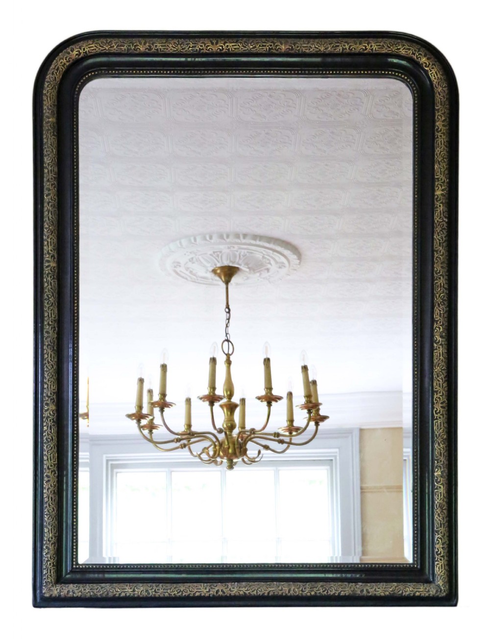 Very large 19th Century ebonised and gilt finish overmantle wall mirror