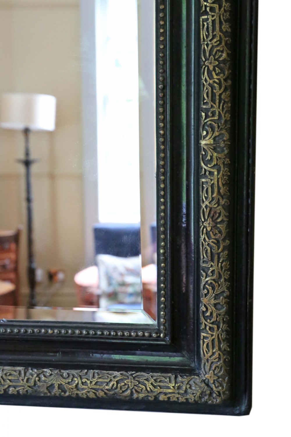 Very large 19th Century ebonised and gilt finish overmantle wall mirror View V