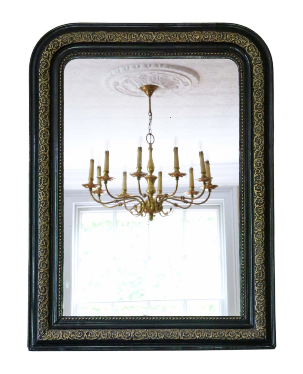Large 19th Century overmantle wall mirror ebonised and gilt finish