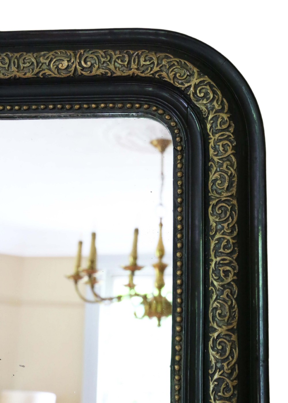 Large 19th Century overmantle wall mirror ebonised and gilt finish View II