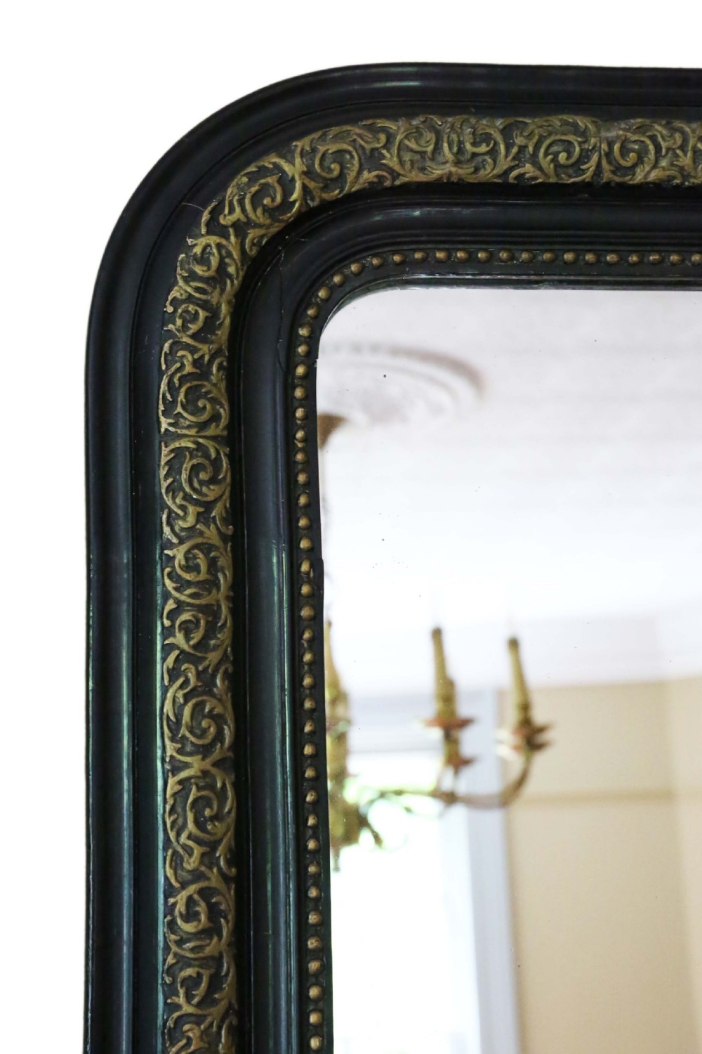 Large 19th Century overmantle wall mirror ebonised and gilt finish View III