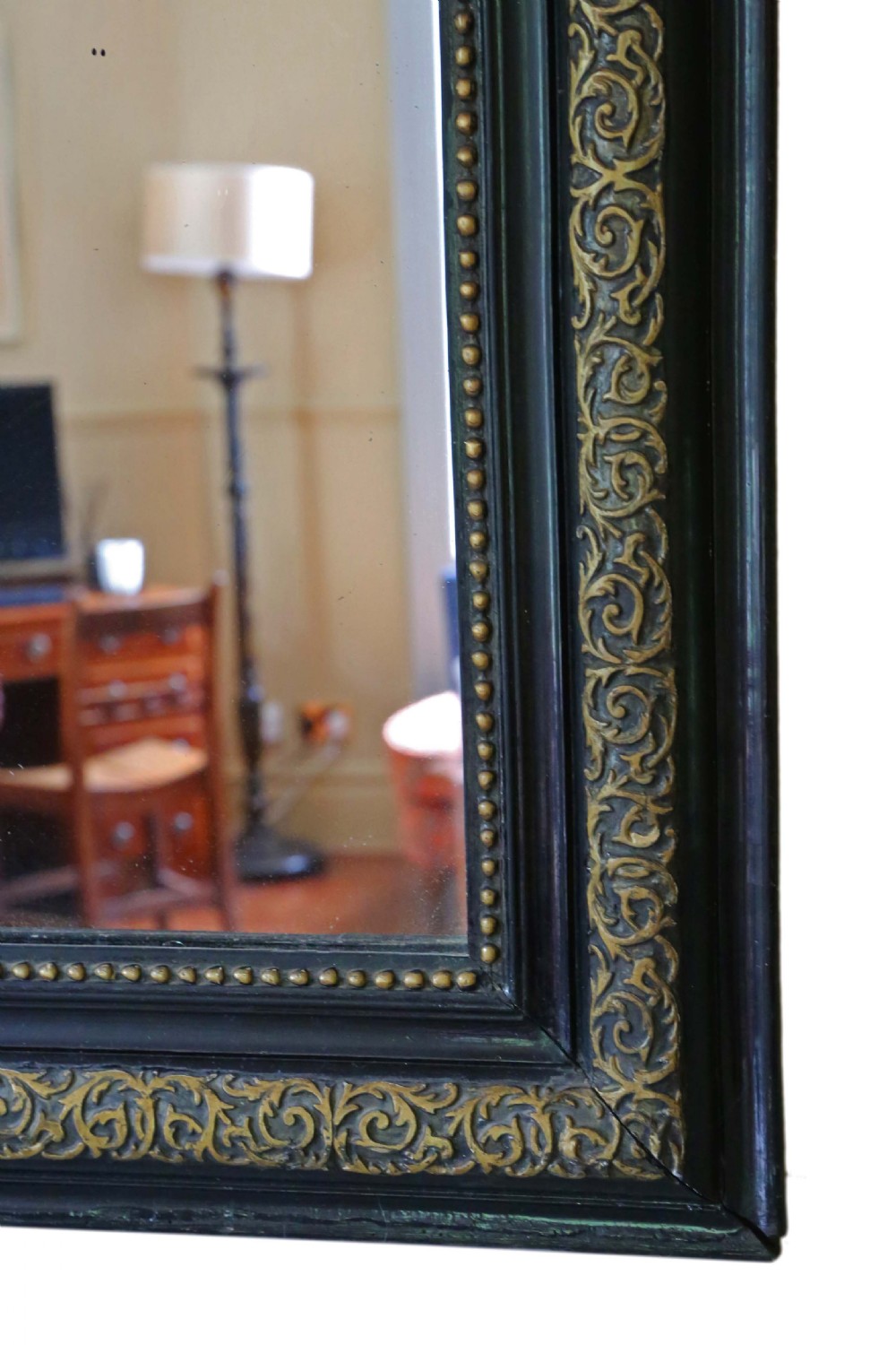 Large 19th Century overmantle wall mirror ebonised and gilt finish View IV
