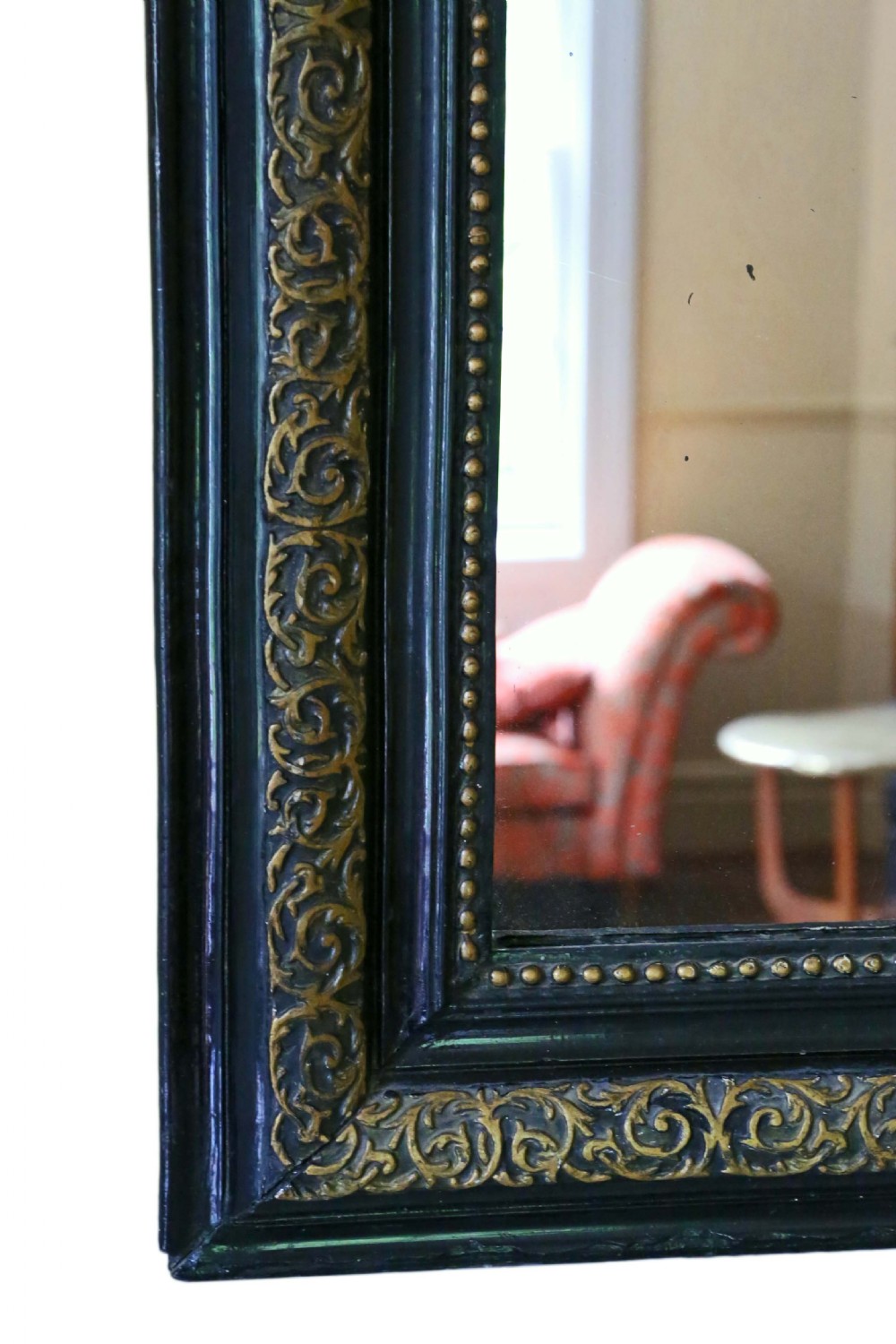 Large 19th Century overmantle wall mirror ebonised and gilt finish View VI