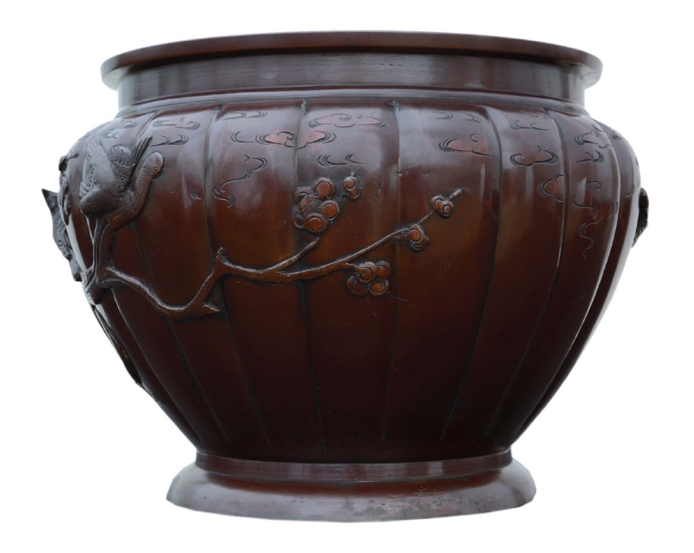 Japanese bronze jardiniere planter bowl Meiji period View II