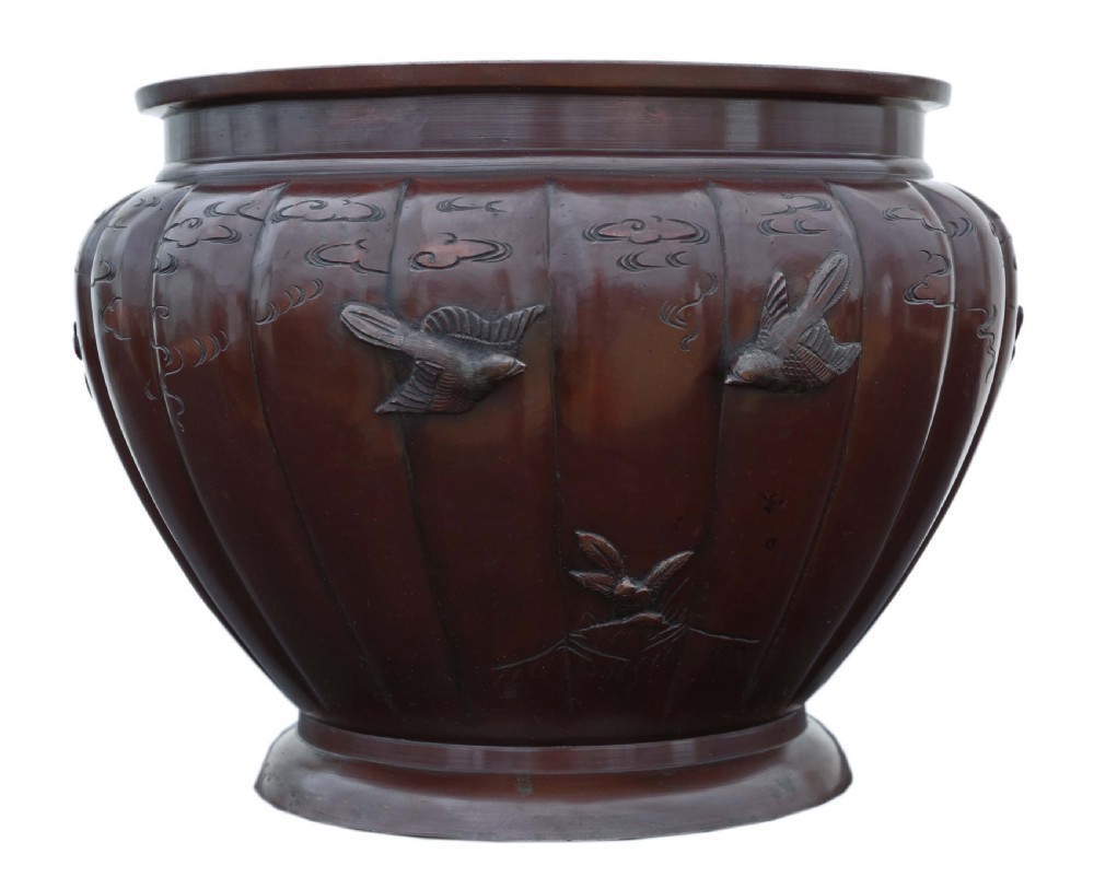 Japanese bronze jardiniere planter bowl Meiji period View III
