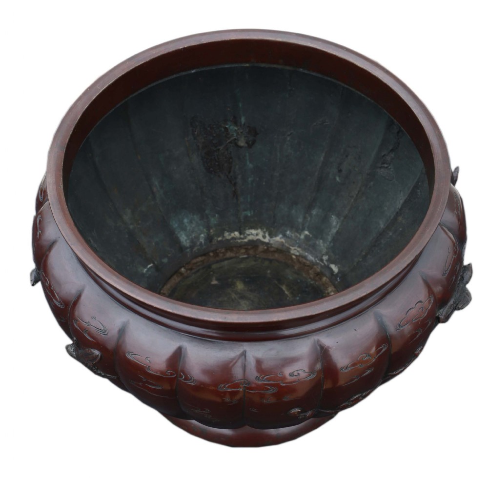 Japanese bronze jardiniere planter bowl Meiji period View IV